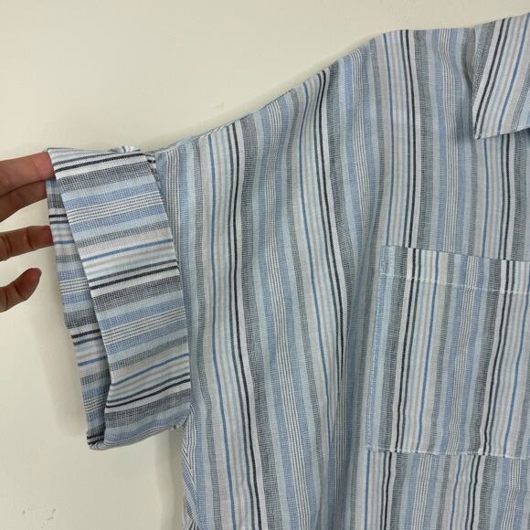 OAT Blue Striped Button-Down Top NWT Size Large - Picture 3 of 10